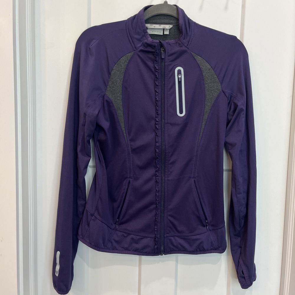 Athleta Jacket Prevail 918927 Purple Size Small Ruffle Full Zip Running Active
